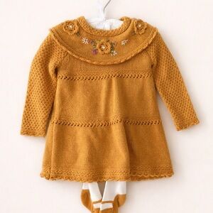 Max Studio Baby Embroidered Mustard Knit Dress - vintage style baby outfit